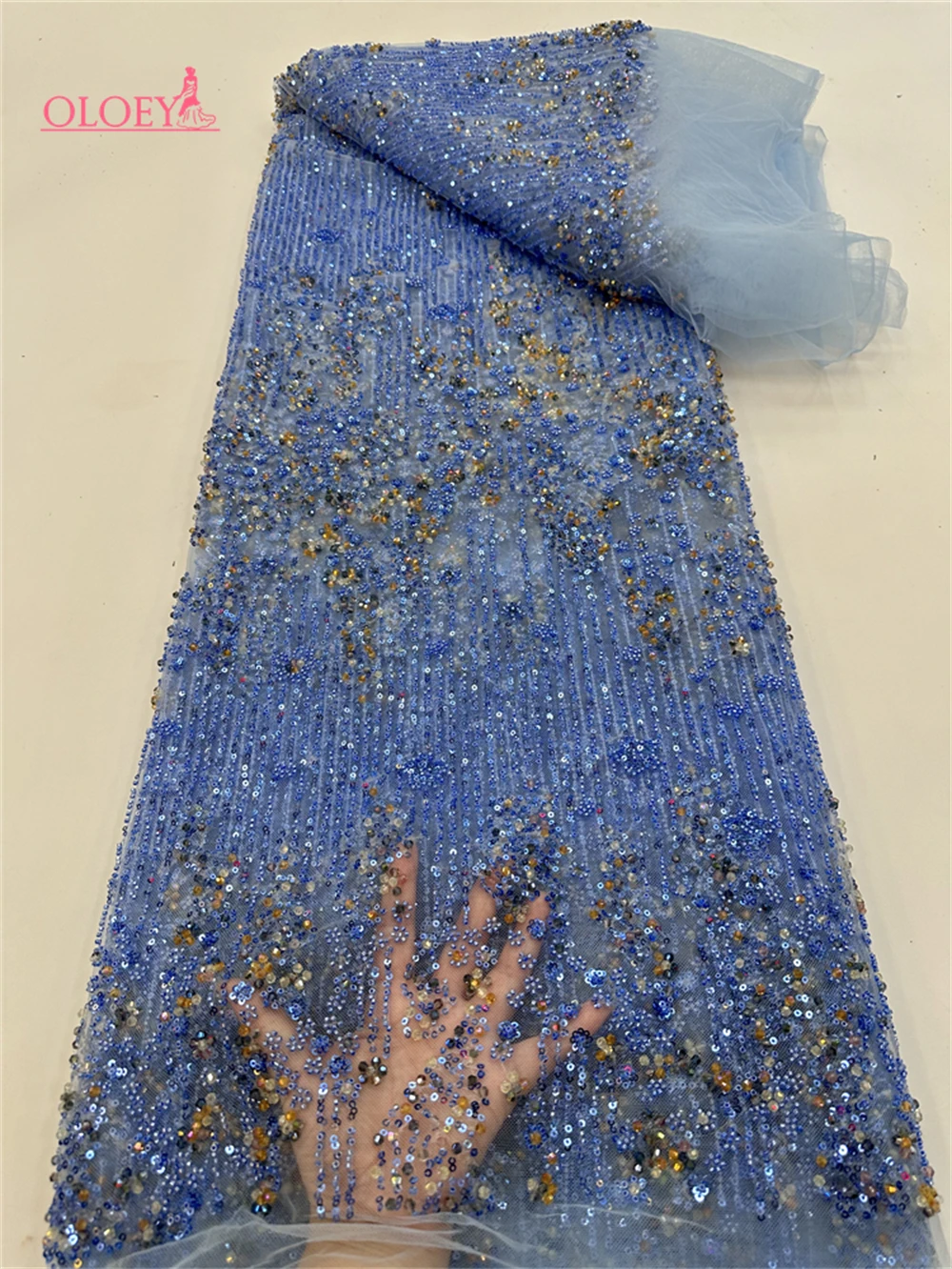 

New High-End Luxury French Embroidery Heavy Groom Lace Fabric African Nigerian With Sequins Fabric For Wedding