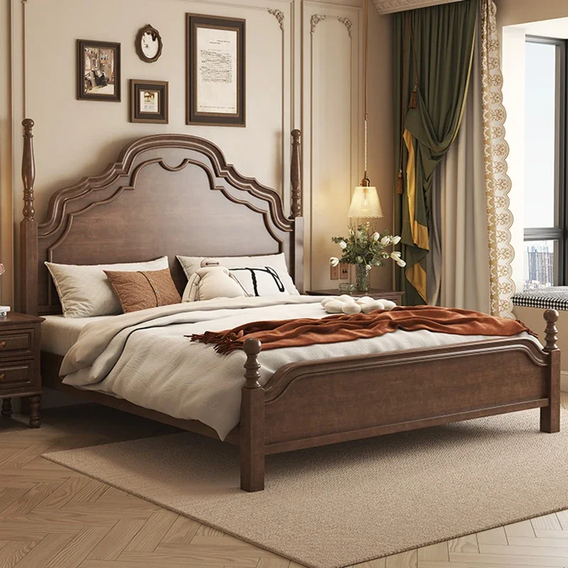 French Retro Design Bed Large Sleeping Master Wooden Frames Bed American Bedding Camas Moderrnas Inteligentes Bedroom Furniture