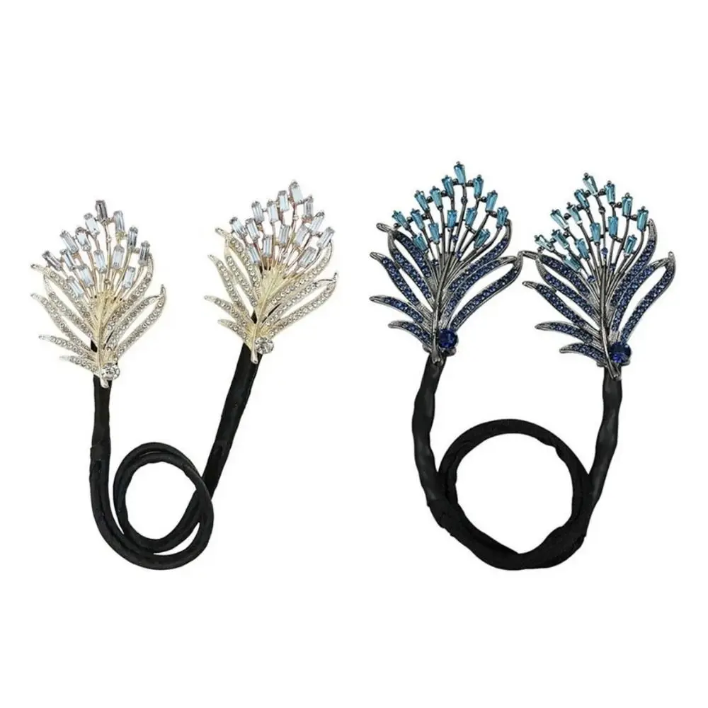 Korean Style Women's Hair Twister Rhinestone Feather Temperament Curling Hair Hairpins Exquisite Elegant Hair Bun Maker