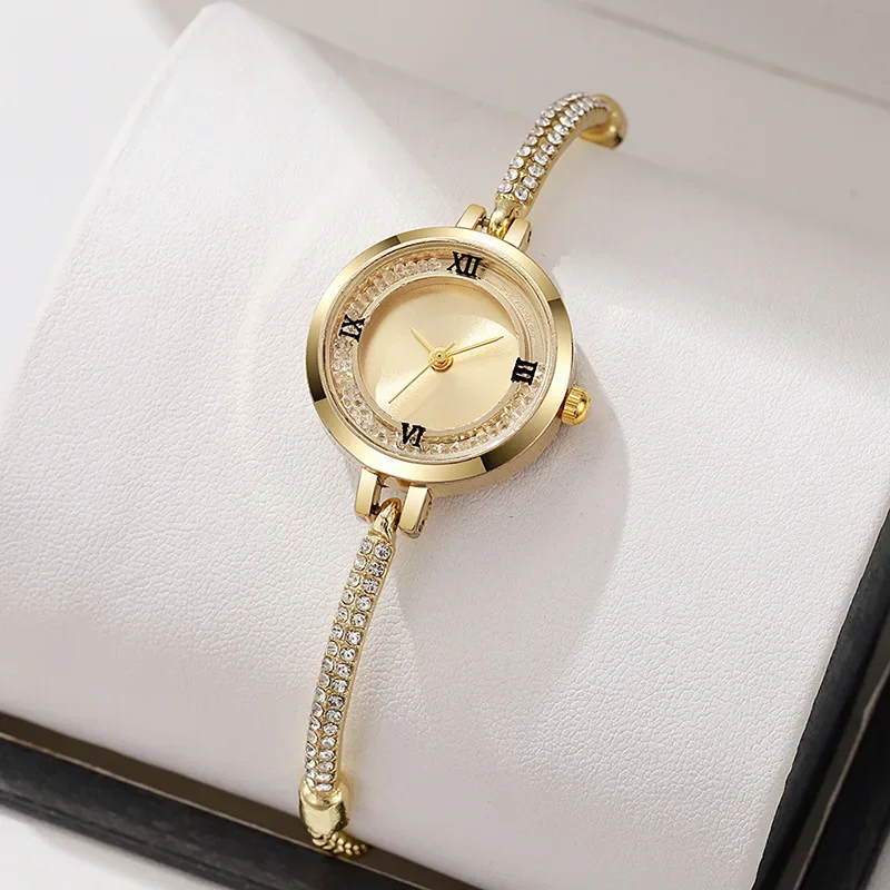 New Women's Quartz Watch with Diamond Accents, Small Dial, Delicate Bracelet, Adjustable Jewelry Quartz WatchFashion Watch