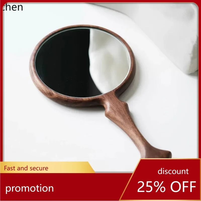 Z30-  solid wood retro handle mirror - fishtail design - perfect birthday gift for female students - beauty & tattoo mirror