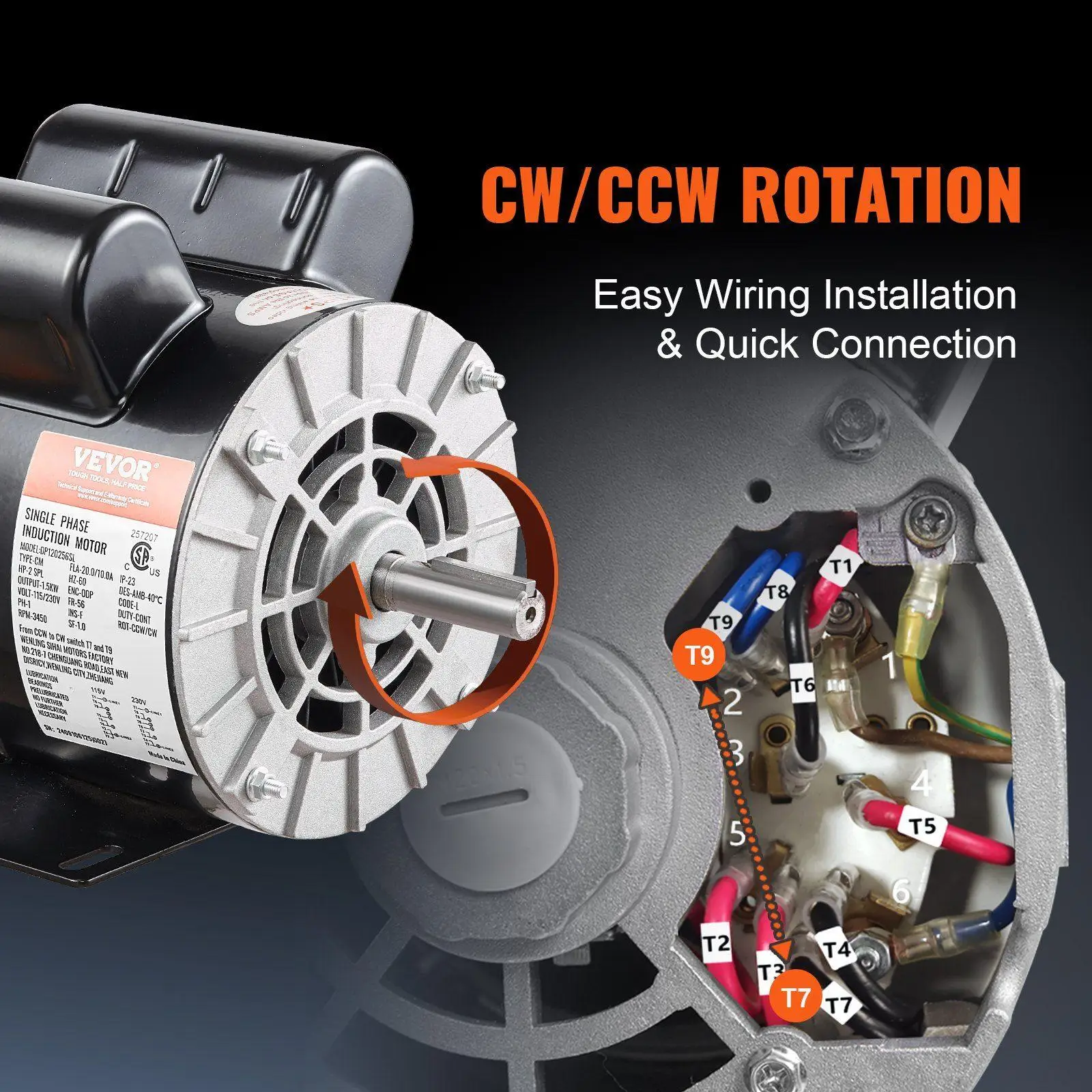 2HP 56 إطار 3450 دورة في الدقيقة 115/230 فولت CWCCW دوران محرك تيار متردد للمضخات والضواغط #4