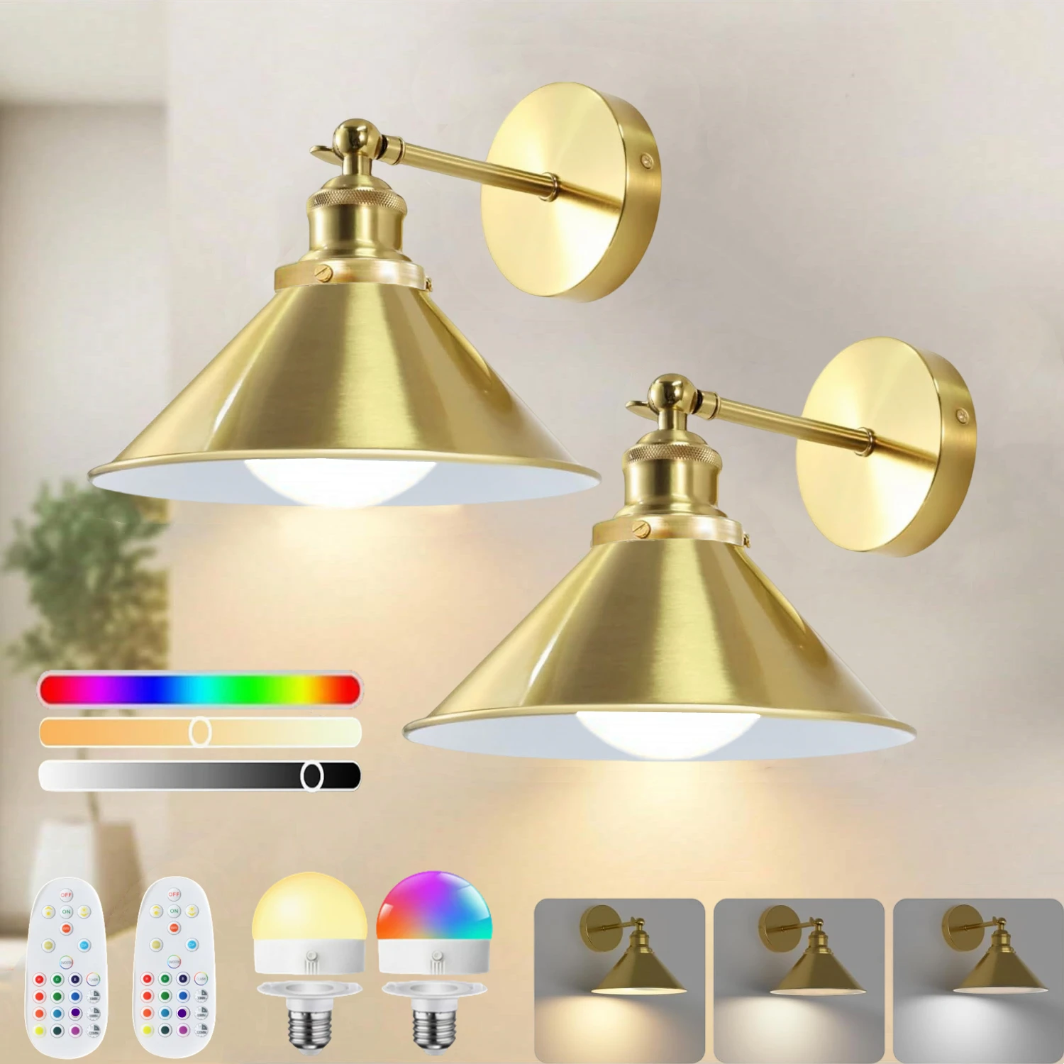 Lámpara de pared con pilas recargable sin cables con 15 bombillas Rgb regulables y extraíbles y control remoto 2770 °