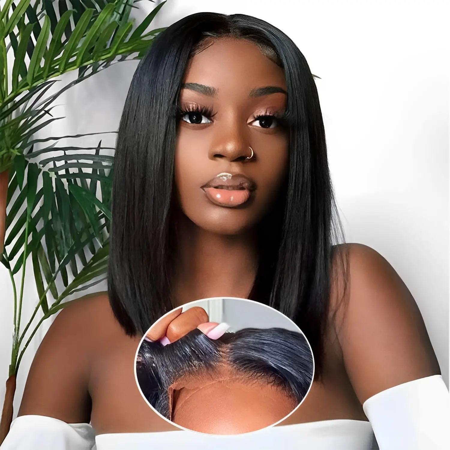 

Straight Bob Put On and Go 4x4 Lace Front Wigs Human Hair For Women Peruvian 180% Density Glueless Pre Plucked Natural Color