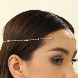 Minimalist Summer Bohemia Crystal Link Chains Female Headwear Fashion Beach Party Head Chain Hair Forehead Accessories Jewelry