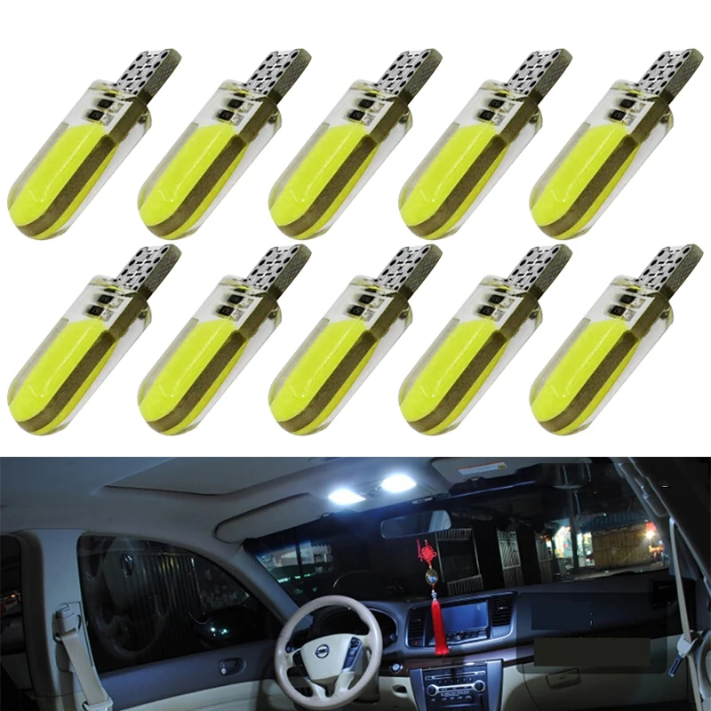 10/50 PCS T10 W5W 194 LED Bulbs COB 12V 7500K White Car Interior Dome Reading Trunk License Plate Wedge Side Lights Silicone