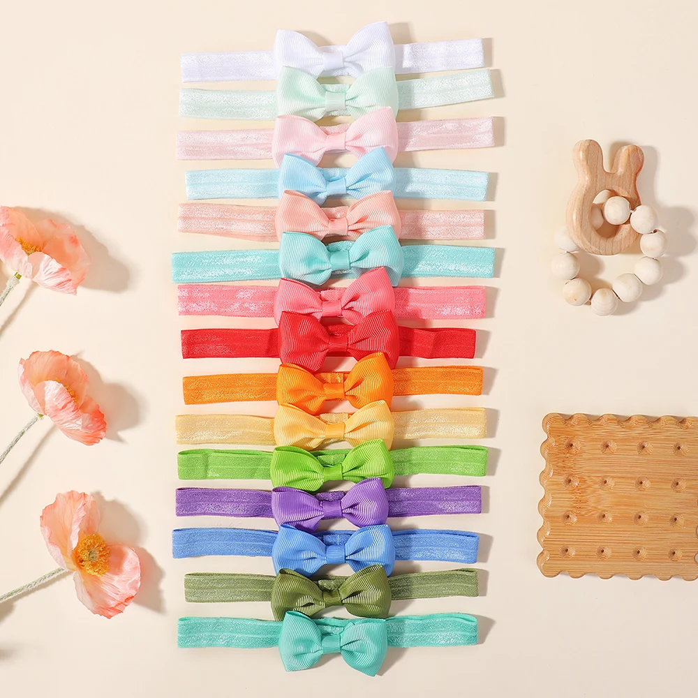 15Pcs Einfarbig Bowknot Stirnband für Baby Mädchen Neue Grograin Band Kopfbedeckungen Elastische Nylon Haar Bands Infant Haar Zubehör