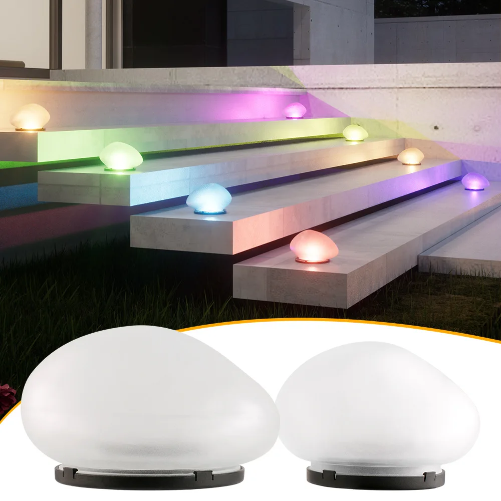 C5 Solar Garden Lights Outdoor Cobblestone Shaped Frosted Glass Waterproof Solar Ground Light Landscaping Garden Yard Decor