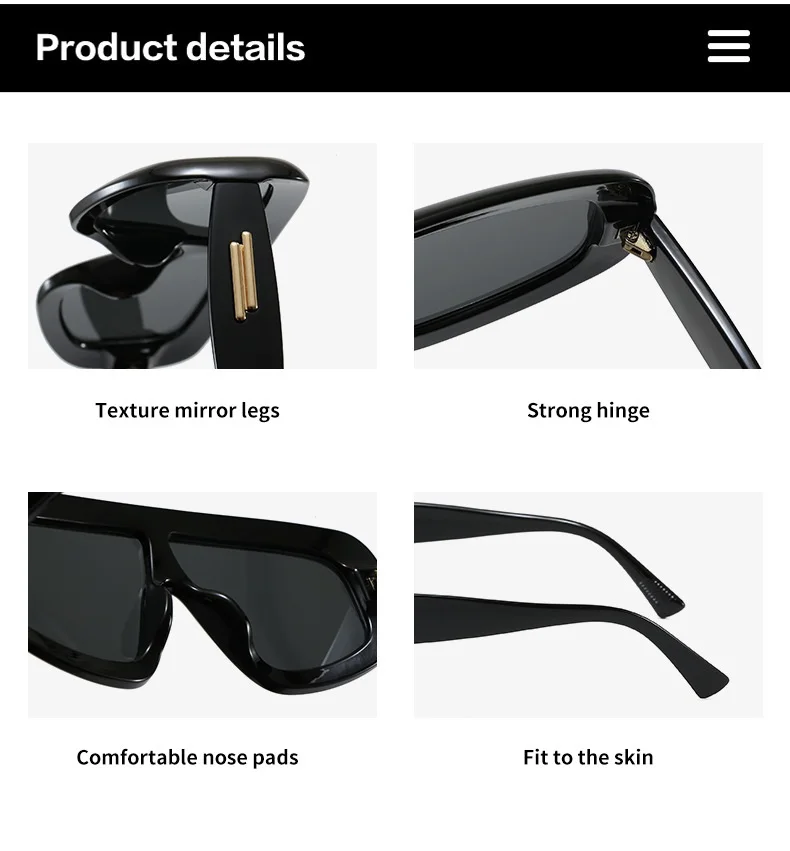 Vintage One-Piece Quadratische Sonnenbrille für Damen Neue Mode Schwarze Verlaufsgläser Übergroße Sonnenbrille für Herren Retro Gestreifte Fahrbrille – Detail 20