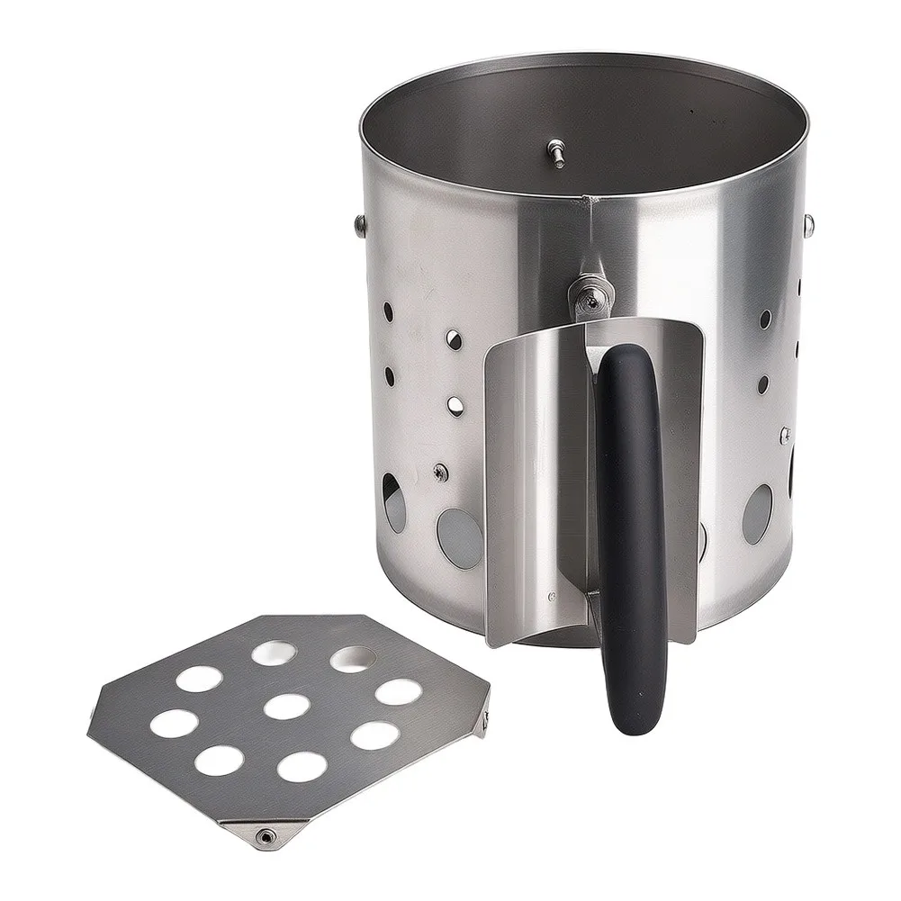 BBQ Charcoal Bucket and Grate Kit Stainless Steel 31 x 22 x 20 cm + 18 x 18 cm for Outdoor Grilling and Travel Setup
