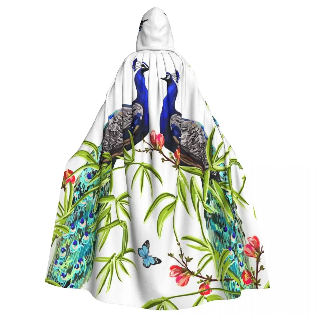 Long Cape  Floral Summer Tropical Japanese Sakura Wisteria Bamboo Peacocks Butterflies Hooded  Coat Autumn Hoodies