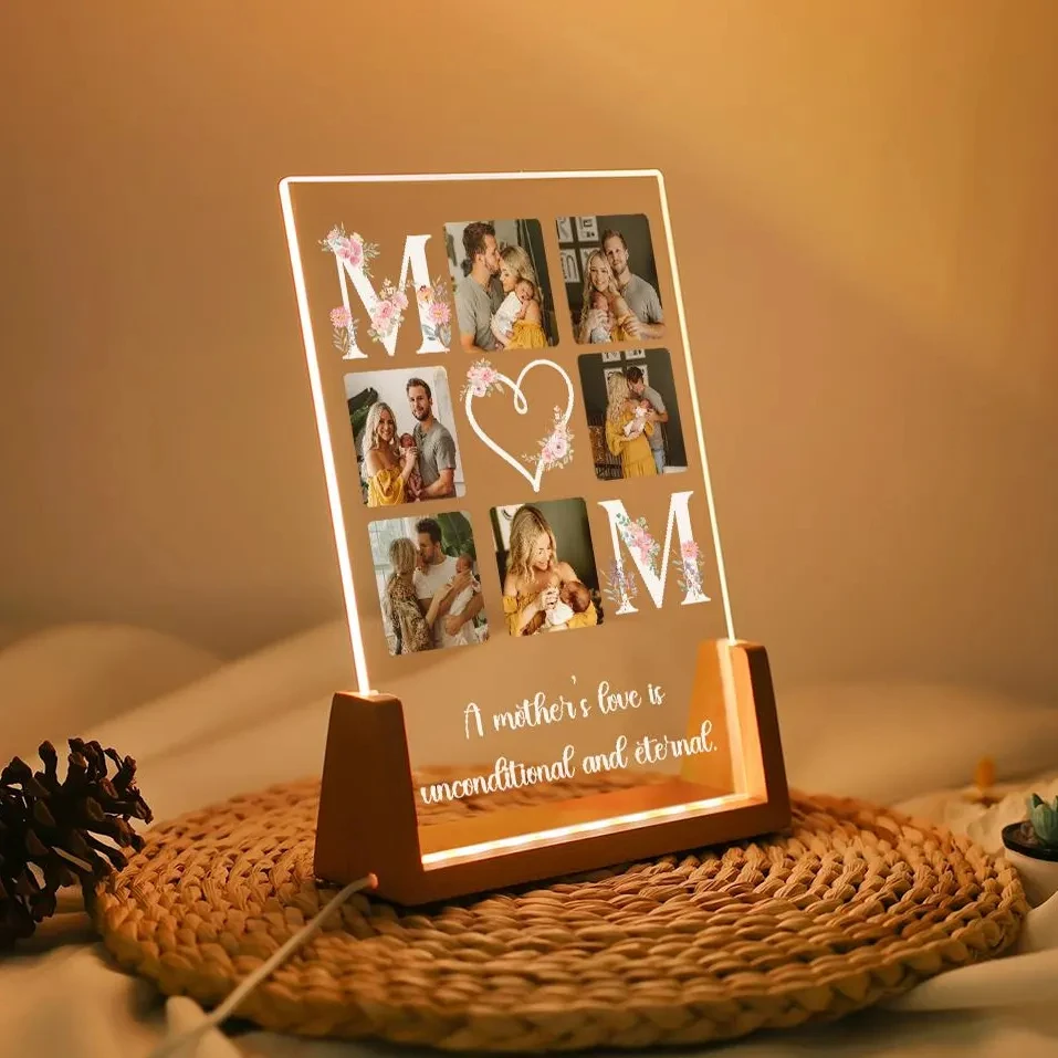 

Personalized MOM Acrylic Photo Lamp Gift for Mom Custom Mothers Day Gifts Night Light with Warm Walnut Wood Base Photo Keepsake