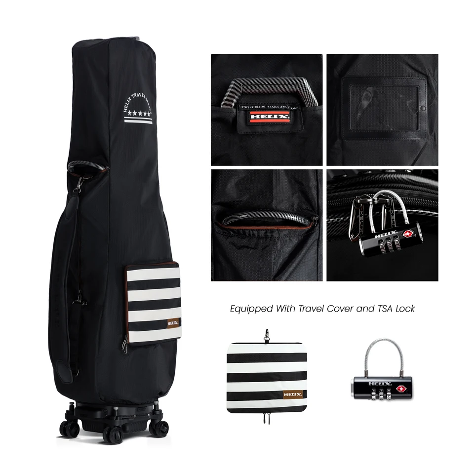 HELIX Hard Case Golf Bag with 4 Lockable Wheels and Retractable