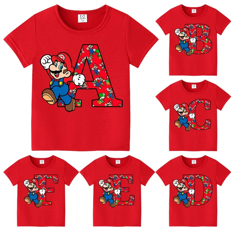 

Super Mario Bros Children Boys Girls T Shirt Clothes Tops Cartoon Letter Children's Clothing Short Sleeve Cute Birthday Gifts