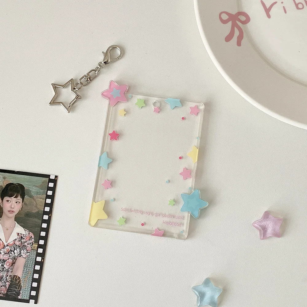 Kpop Koreanischer Transparenter Acryl-Sternen-Fotohalter (3 Zoll) – Süße Mädchen-Idol-Aufbewahrungsanhänger-Kartentasche, Deko-Schlüsselanhänger-Geschenke