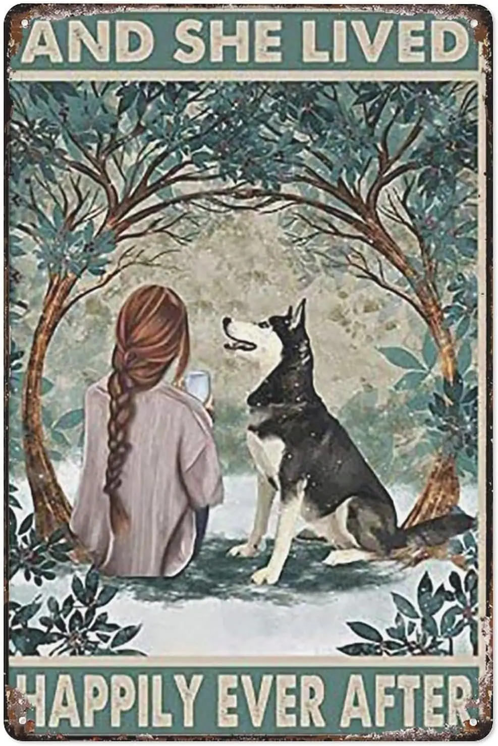 Tin Sign Metal Husky Snow And She Lived Happily Ever After Portrait Poster Vintage Metal Sign Plaque Man Cave Bar Pub Club  sign