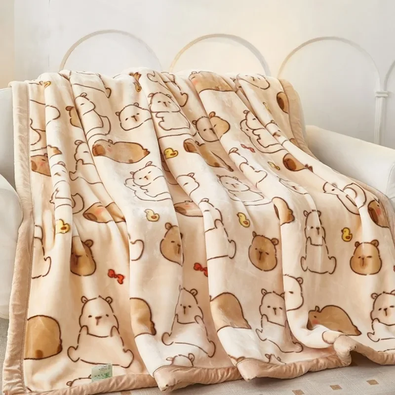 Luxury Thickened Raschel Blanket for Bed Sofa Double Layer Thick Warm Autumn Winter Comforter Cute Capybara Soft Plush Blanket