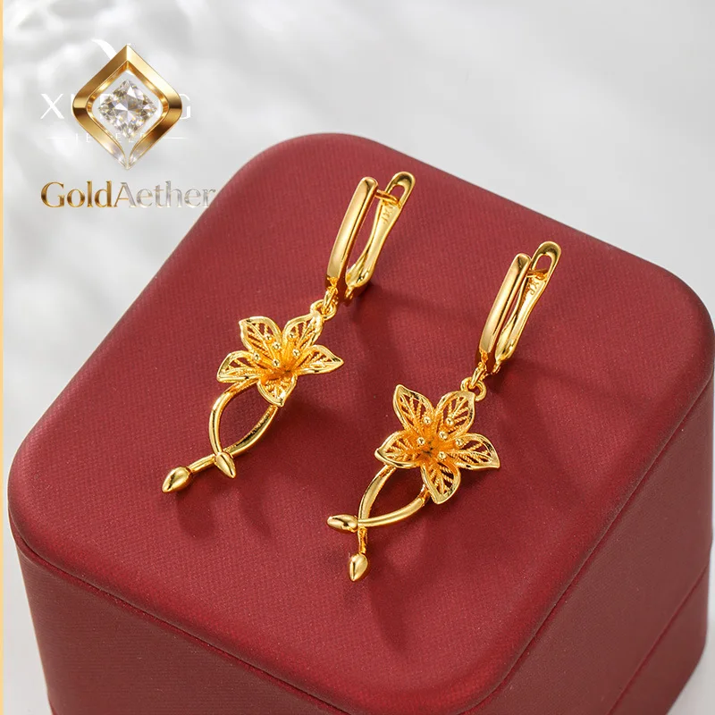 

GoldNouveau Luxury 24K 9999 Pure Gold real gold Women's Flower Tassel Ear Buckle
