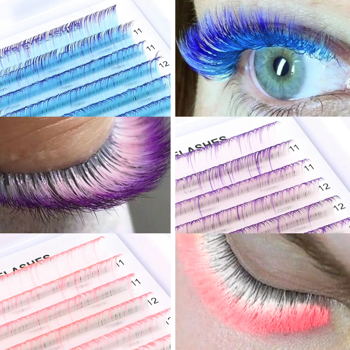 ARISON pestañas clásicas de colores ombré gradiente azul púrpura blanco rosa extensión de pestañas individuales pestañas de visón sintético