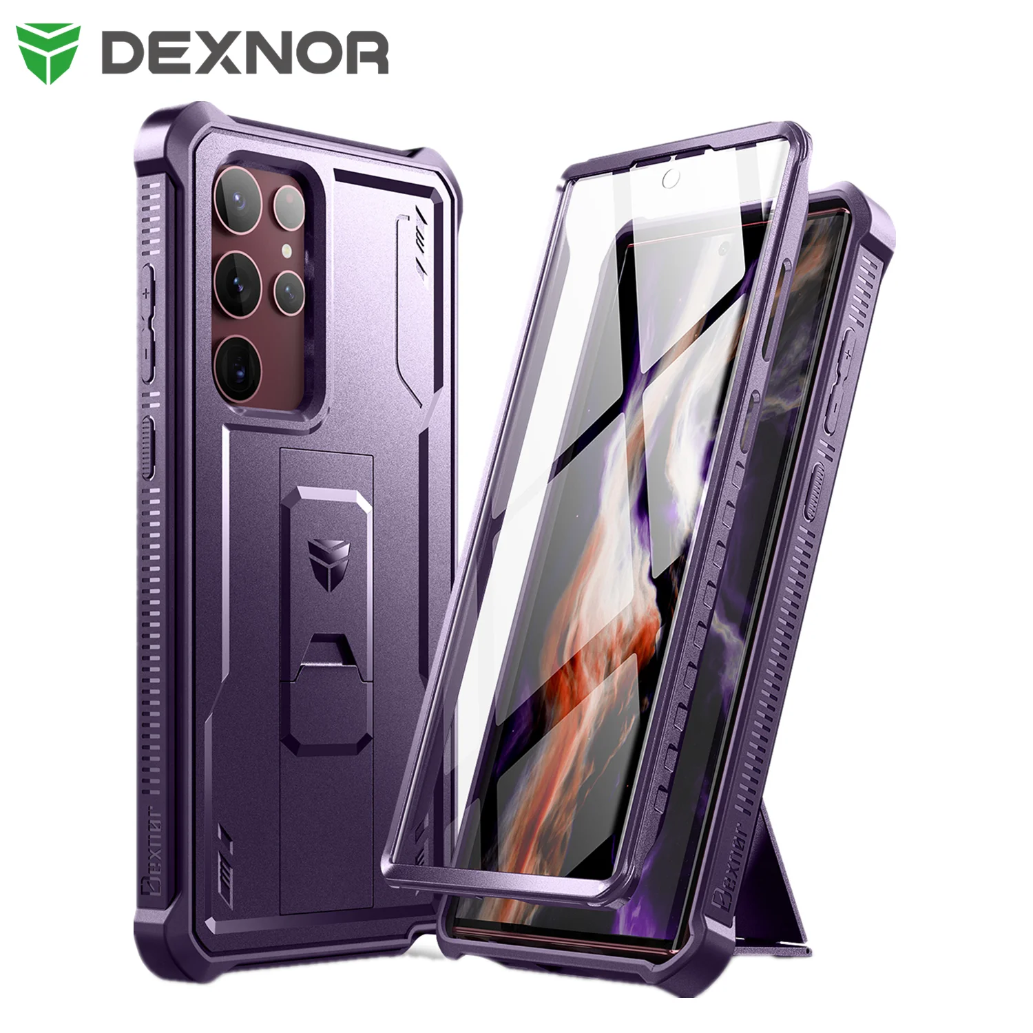 Dexnor for Samsung Galaxy S22 Ultra Case Full Body Bumper Military Armor Shockproof Case Bracket with Built-in Screen Protector