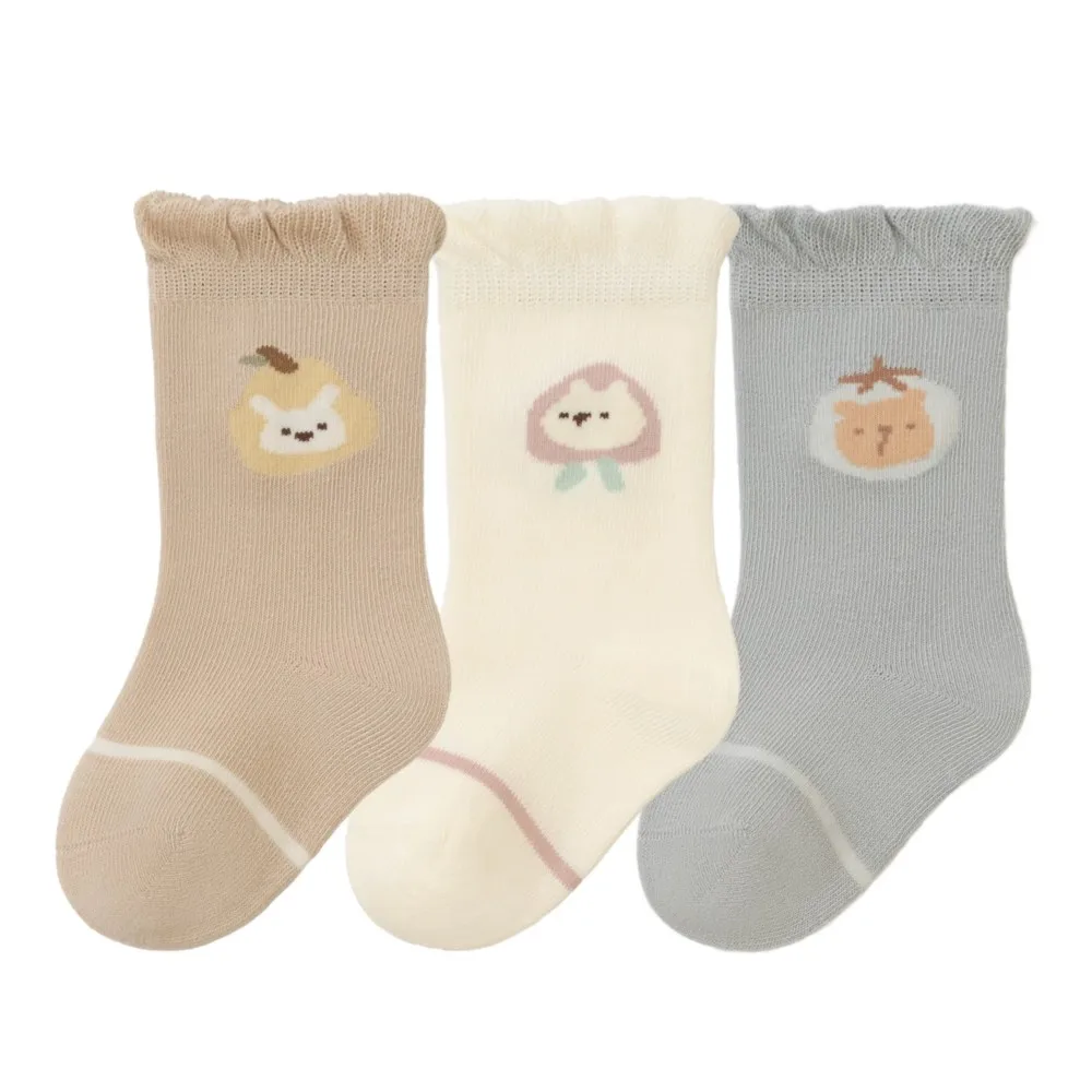 

3 Pairs Toddlers Girls Frilly Socks Soft Cotton Baby Ankle Sock Flower Pattern Children Socks Anti Slip Infant Floor Sock 0-5Y