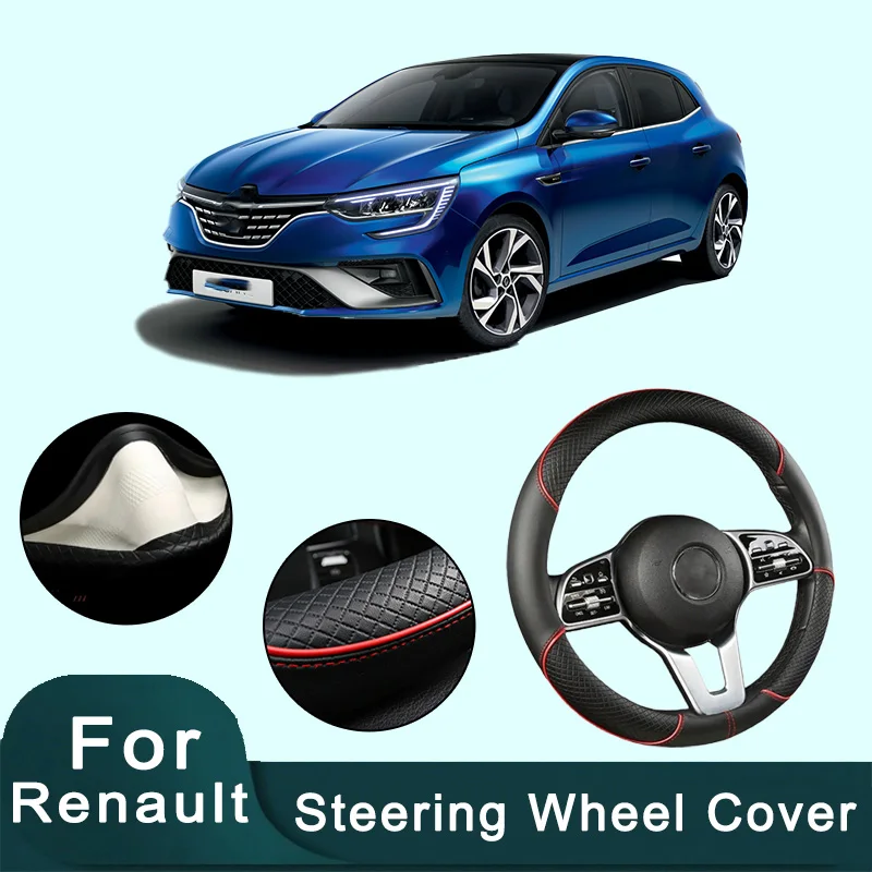 

For Renault Series 38cm Car Leather Steering Wheel Cover- Anti-Slip, Wear-Resistant, All-Season, Universal | Cubre Volante Auto