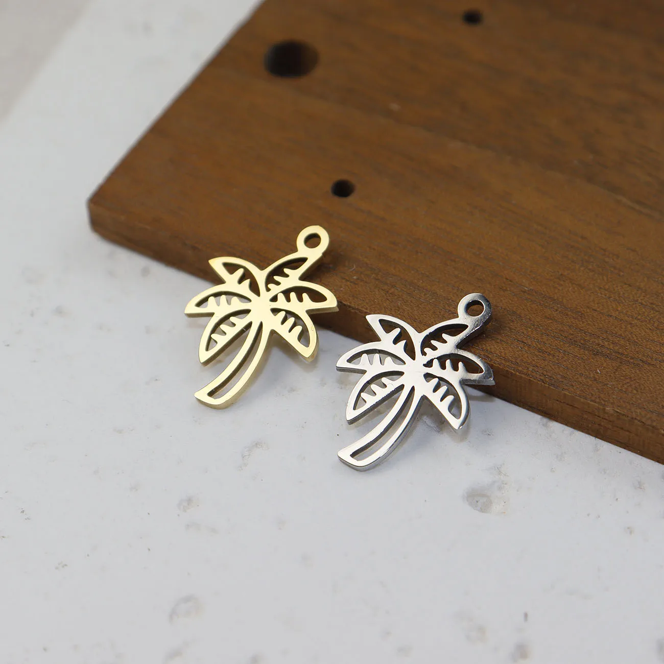 10pcs Stainless Steel Palm Tree Fashion Jewelry Accessory Charms DIY Handcraft PVD Vacuum Plate Waterproof Antiallergic