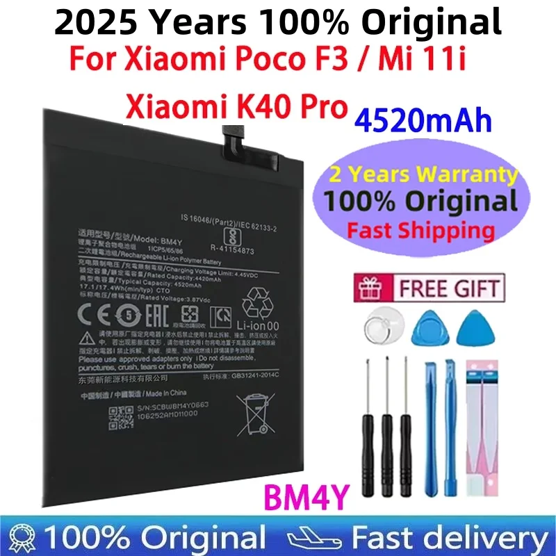 

2025 лет 100% оригинальный аккумулятор BM4Y 4520 мАч для Xiaomi Poco F3 Redmi K40 Pro K40Pro, аккумуляторы + инструменты, бесплатная быстрая доставка
