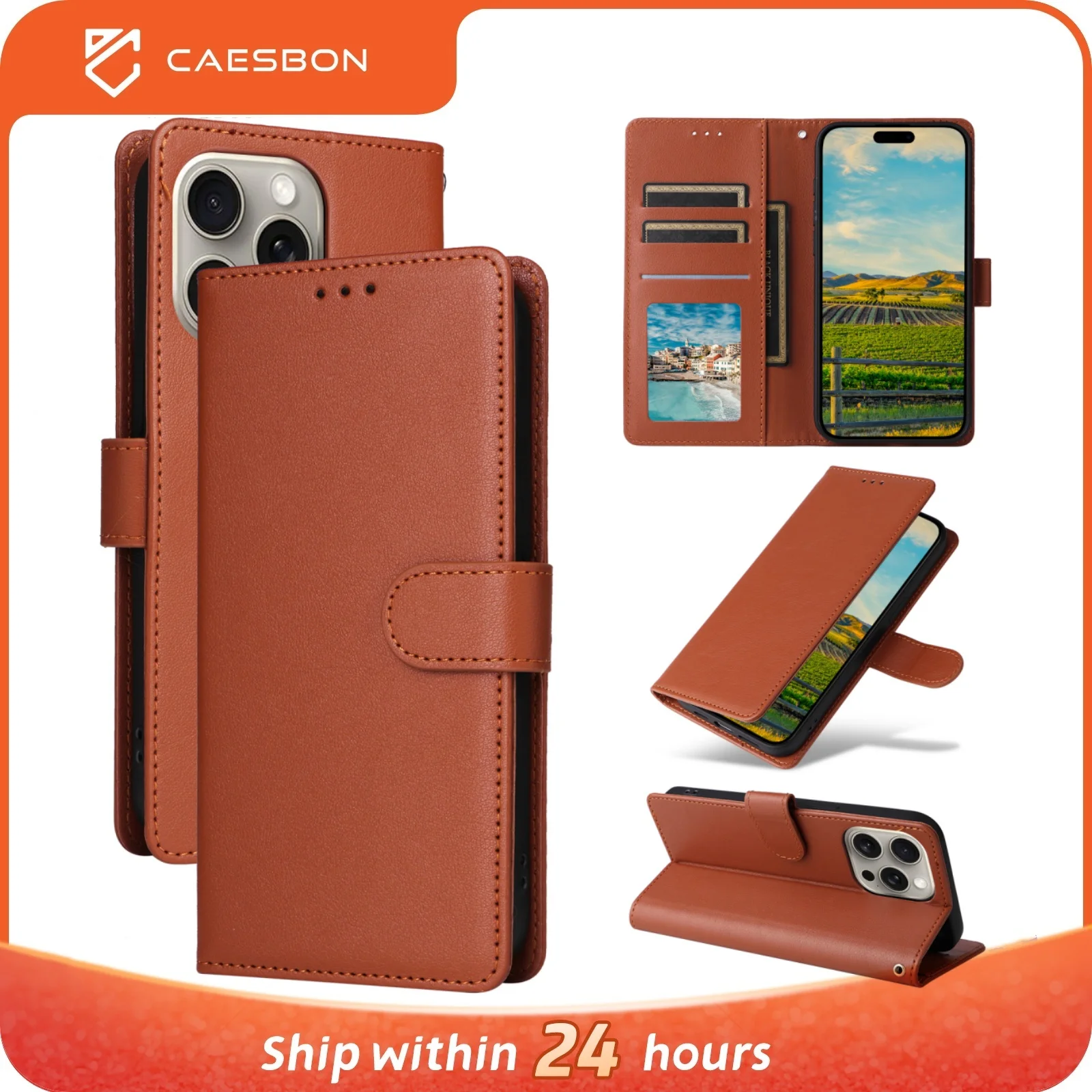 CAESBON สําหรับ Iphone 16 Pro Max Iphone 16 Plus Iphone 16 Pro Iphone16 กระเป๋าสตางค์กระเป๋าสตางค์ Multi-card หนังกรณีฝาครอบโทรศัพท์