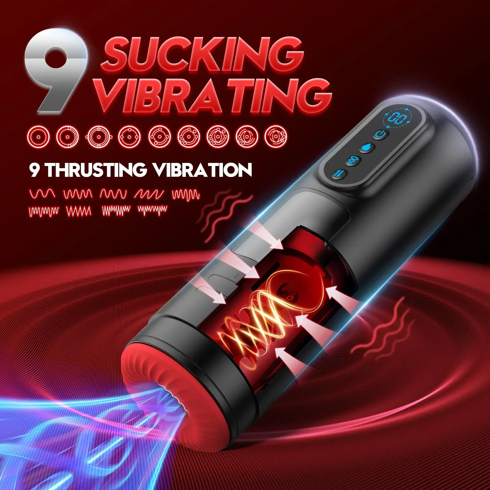 LCD التلقائي مص ذكر الاستمناء 9 Thrusting الاهتزاز اللسان آلة التدفئة كس القضيب مضخة جهاز استمناء الجنس لعب