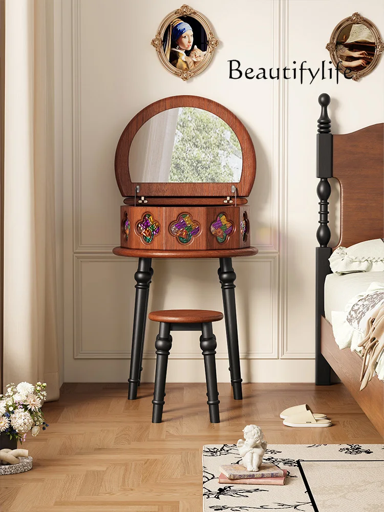 French retro style North American ash wood dresser bedroom bedside storage all solid wood makeup table