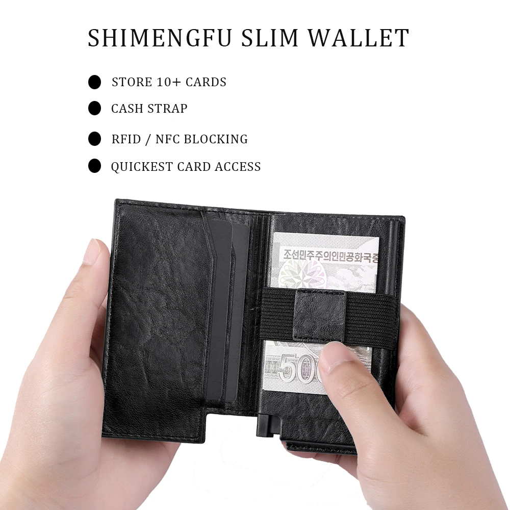 Fashion Metal Aluminum Leather ID Card Holder Multi-Function Designer Bank Card Men Wallet Business Pop-Up Cardholder Women