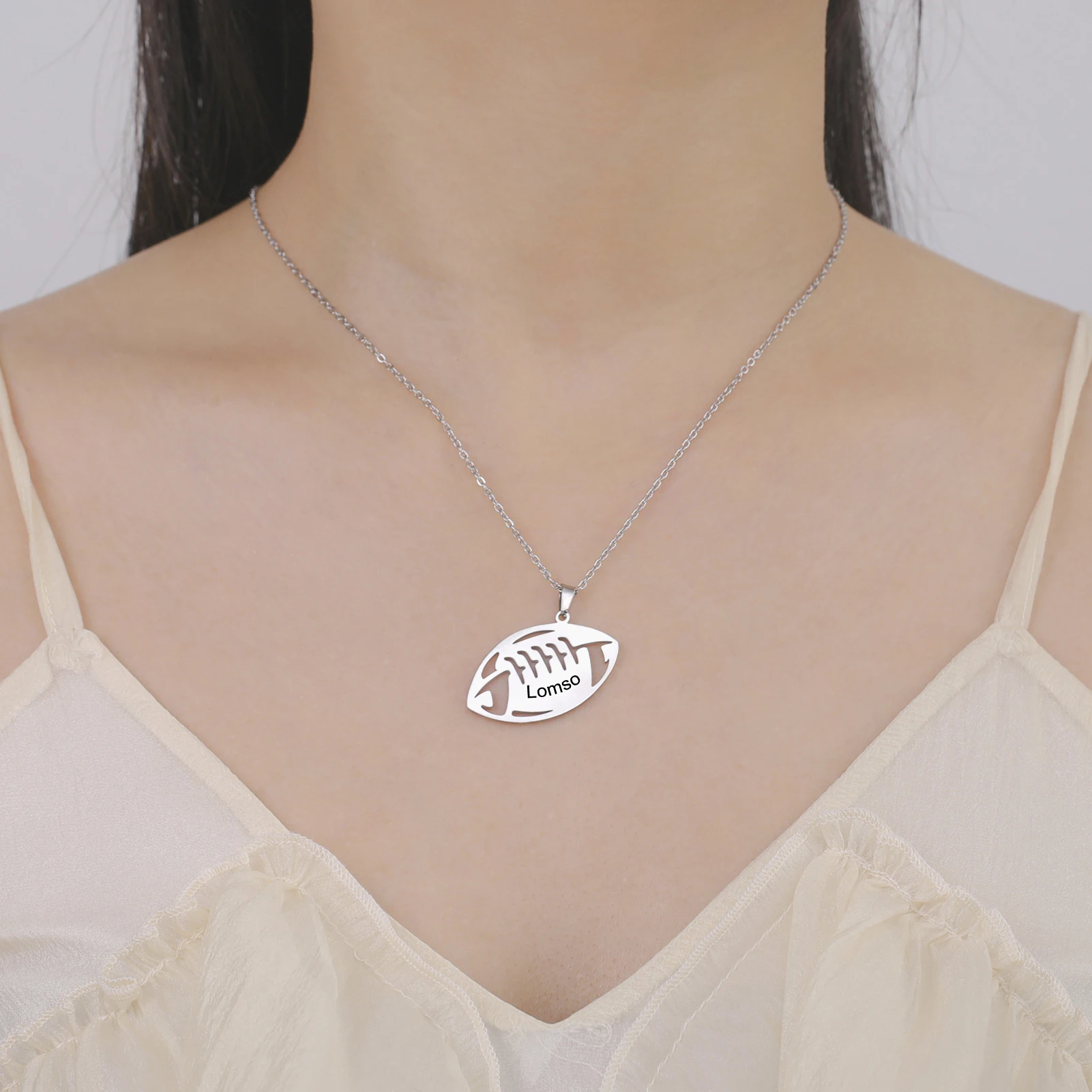 Lemegeton Custom Name Rugby Necklace Stainless Steel Jewelry Men Women American Football Pendant New Year Valentine\'s Day Gifts