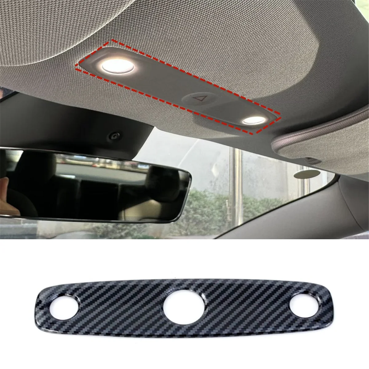 Front Top Reading Light Cover Trim Interior Accessories for Tesla Model 3 Highland 2024 ABS Carbon Fiber