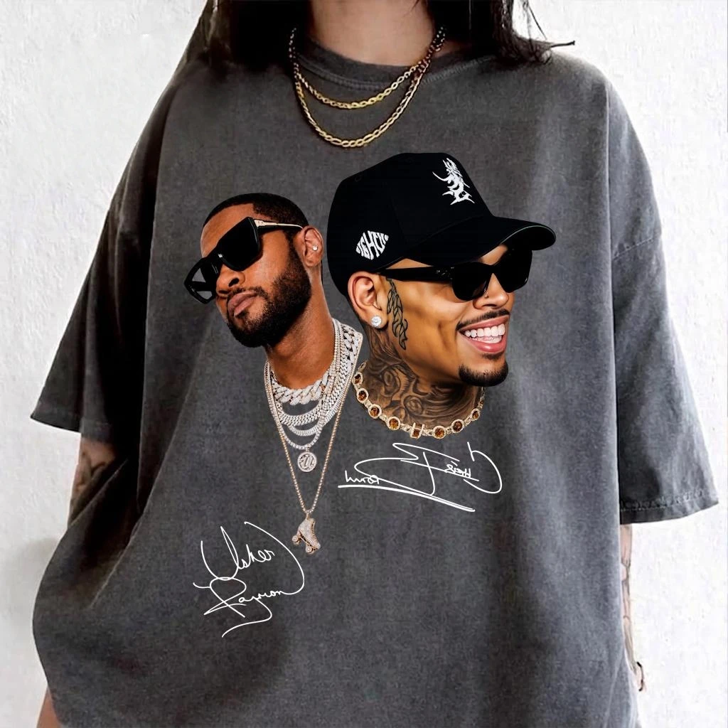 Chris Brown Usher The R&B Tour 2026 Graphic Fan Summer T-Shirt 100%Cotton Men's Women's Y2k Oversized Popular Tshirt Casual Tee