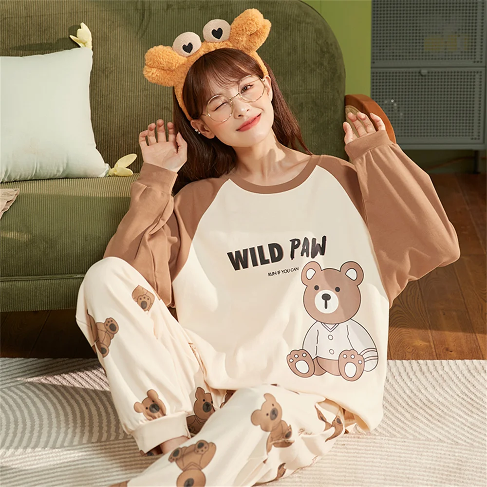 Spring and Autumn Long-Sleeved New Cute Casual Loose Home Fashion Simple Comfortable Exquisite High Quality Women\'s Pajamas