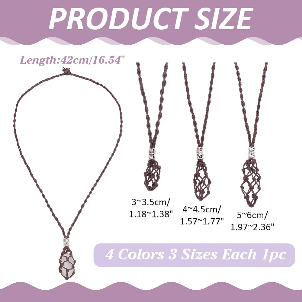 12Pcs Adjustable Necklace Holder 4 Colors Empty Cage Stone Necklace Rope Fish Netted Cord Pendant Quartz Rock Holder for DIY