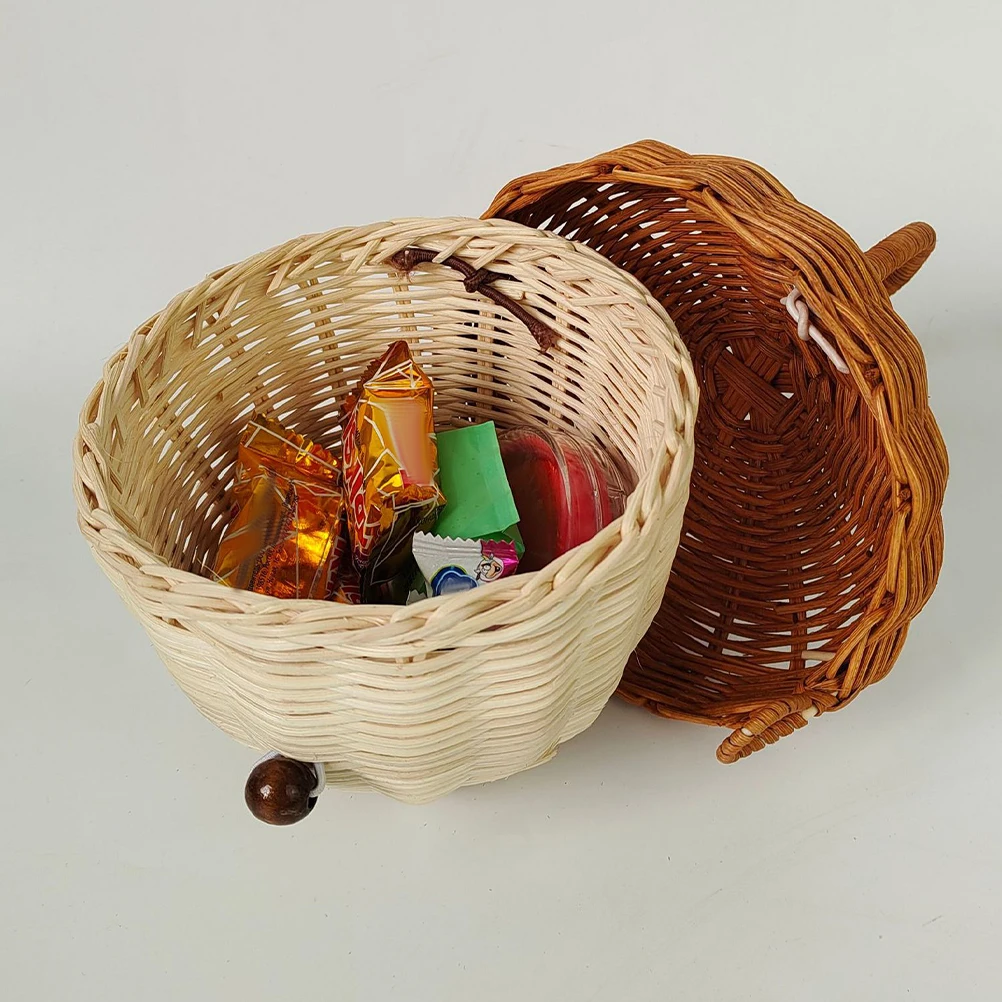 

Rattan Storage Basket Hand Acorn Bag Small Handle Cover Woven Lids Flower Girl Picnic Easter Rustic Style Portable Baskets Home