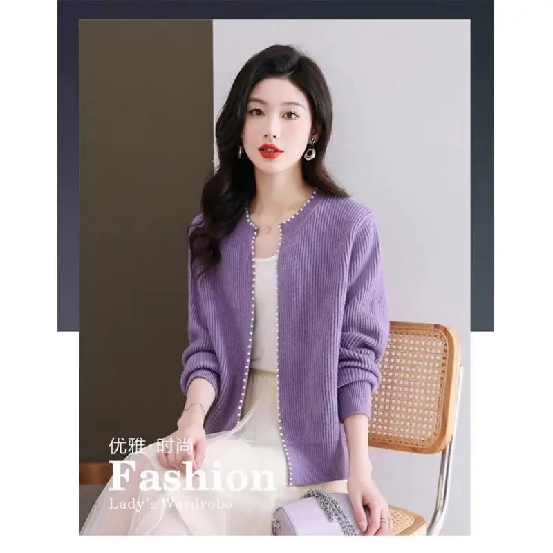 

Fashion Sweater Jacket For Women 2025 Spring And Autumn Round Neck New Top Loose Knit Sweater Cardigan