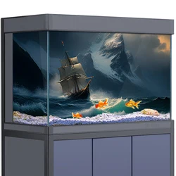 Aquarium Background Sticker - Sea Ship Waves Coast HD 3D Poster Decoration - for 5-60 Gallon Fish Tanks Reptile Habitat