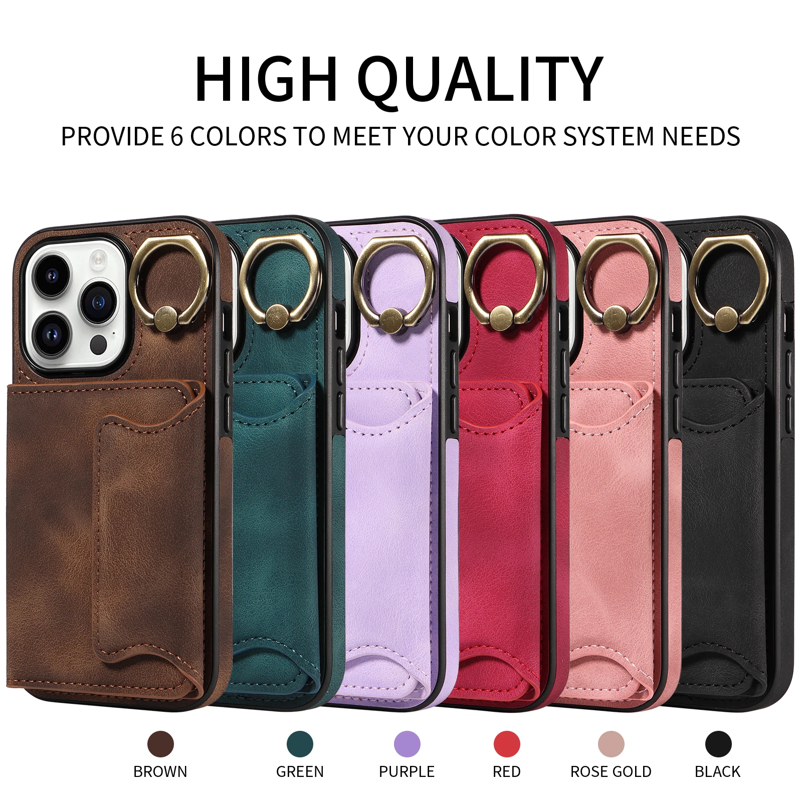 

Card Pocket Phone Case For iPhone 6 6s 7 8 Plus 11 12 13 14 Pro 15 Plus 15 Pro Max Card slot wallet PU Leather Cover Finger Ring