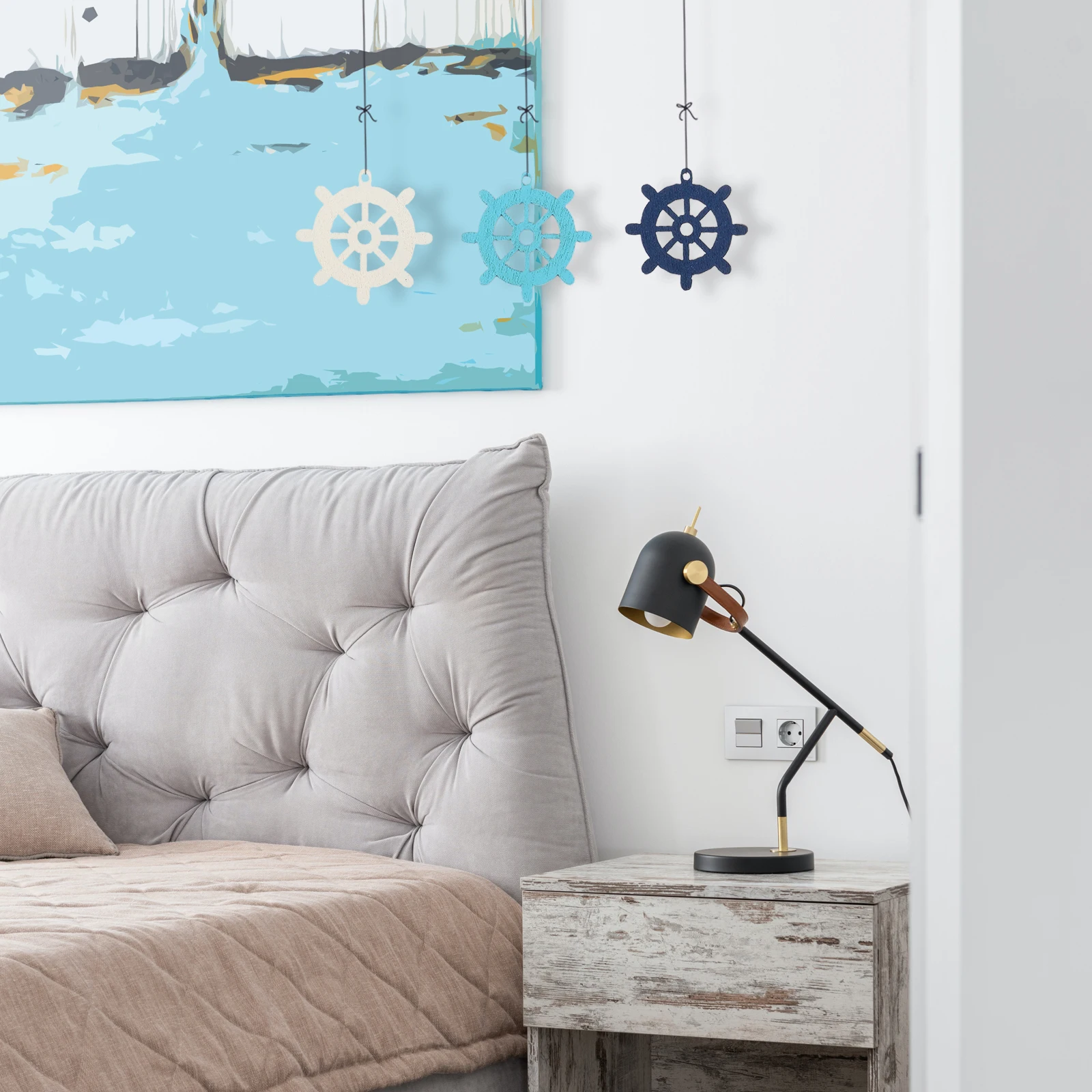 

100pcs Wooden Nautical Rudder Hanging Decor Mediterranean Style Wall Ornament Home Bedroom Living Room Marine Theme Ship Wheel