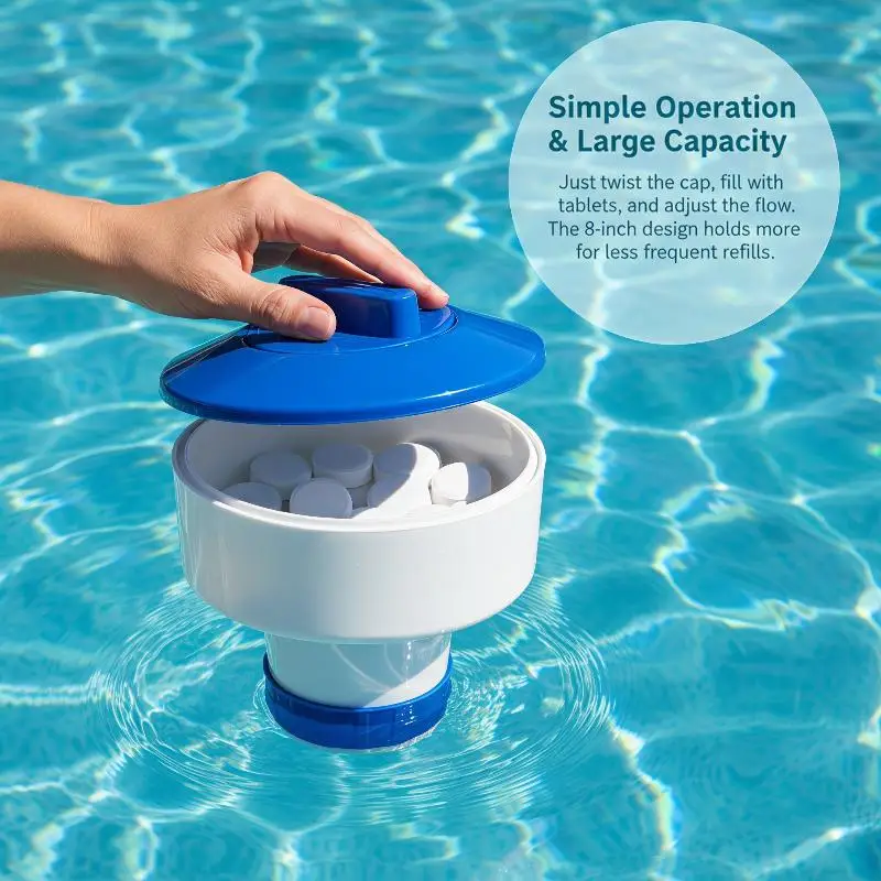 Schwimmender Pool-Chlorspender, automatischer Sterilisator, verstellbare Öffnung, PP-Halter für 1-3 Zoll große Chlortabletten, Pool, SPA – Detail 9