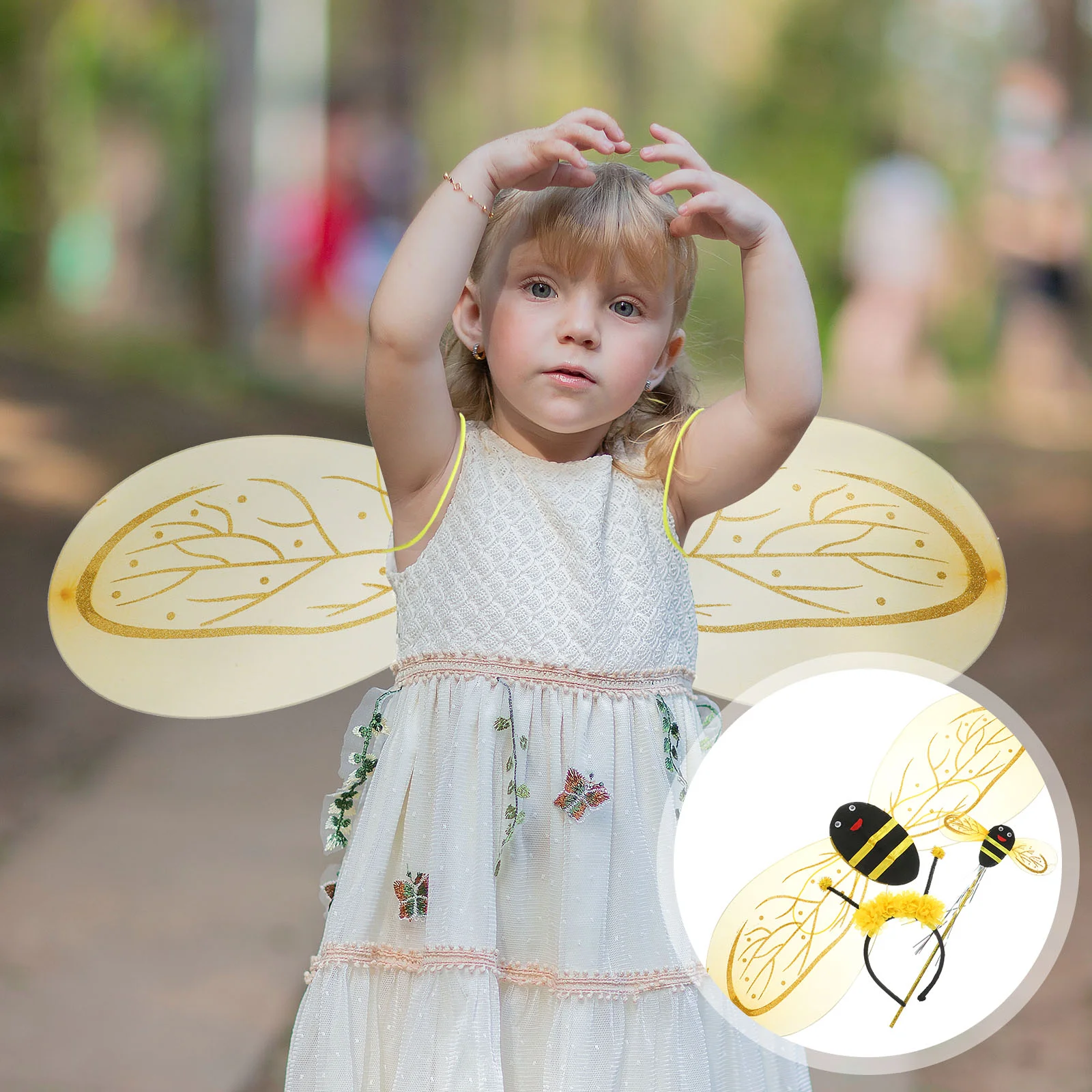 

Bumble Bee Halloween Costume Wings Set Antenna Headband for Cosplay Fairy Fabric