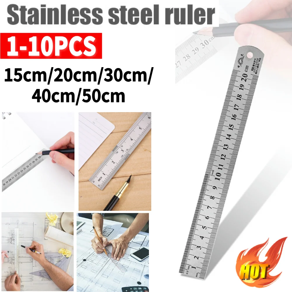 15cm/20cm/30cm Double Side Scale Metal Straight Ruler Measuring Tool for Students School Stationery Sewing Ruler