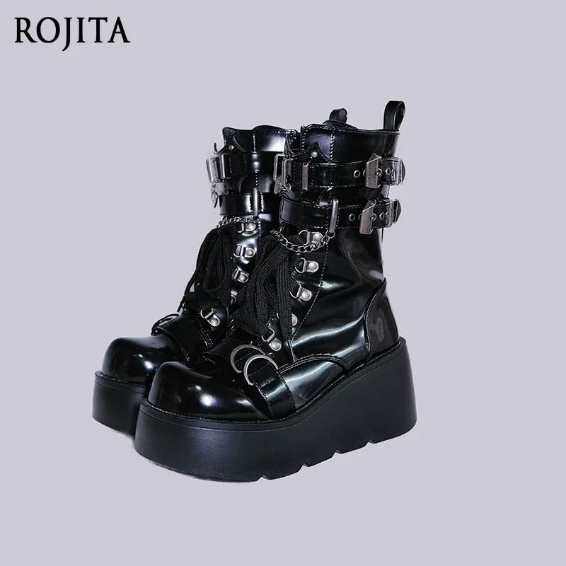 

Rose Short Boots Original Subculture Knight Short Boots Platform Sole Women Shoes Punk Patent Leather Platform Sole Short Boots