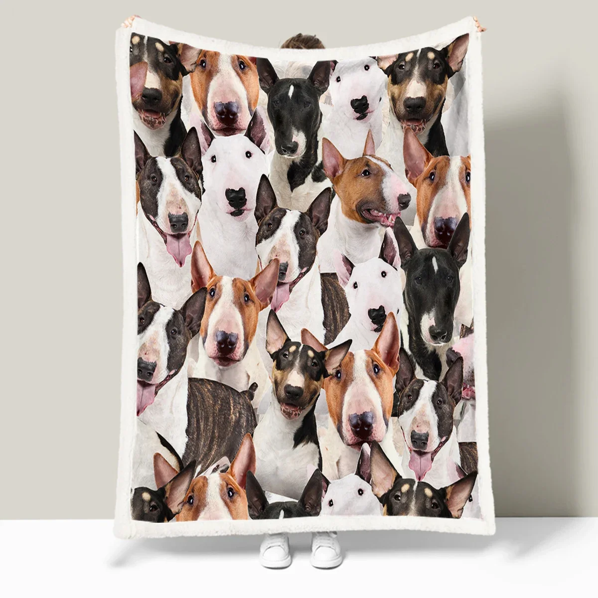 Bull Terrier Dogs Throw Blanket Printed Plush Blanket Super Soft Sherpa Blanket for Couch Sofa Bed 75x100cm 130x150cm 150x200cm