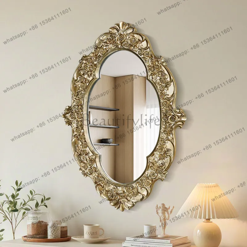 Luxury rose carved decorative mirror light luxury bedroom dressing high-end art mirror