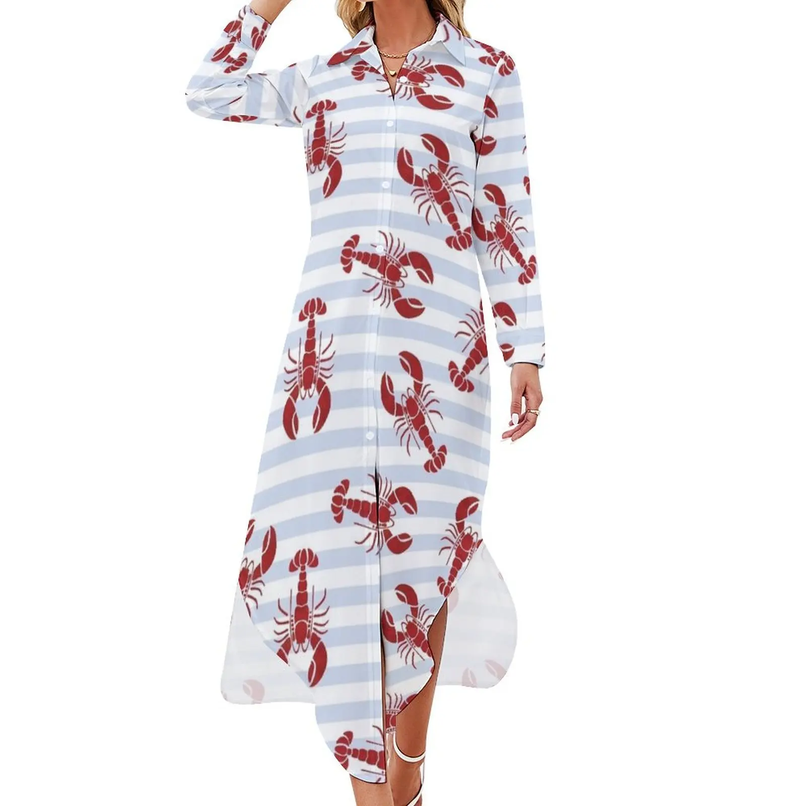 

Lobster Long Sleeved Shirt Dress Woman clothing clothes for women Women's dress elegant dresses plus sizes