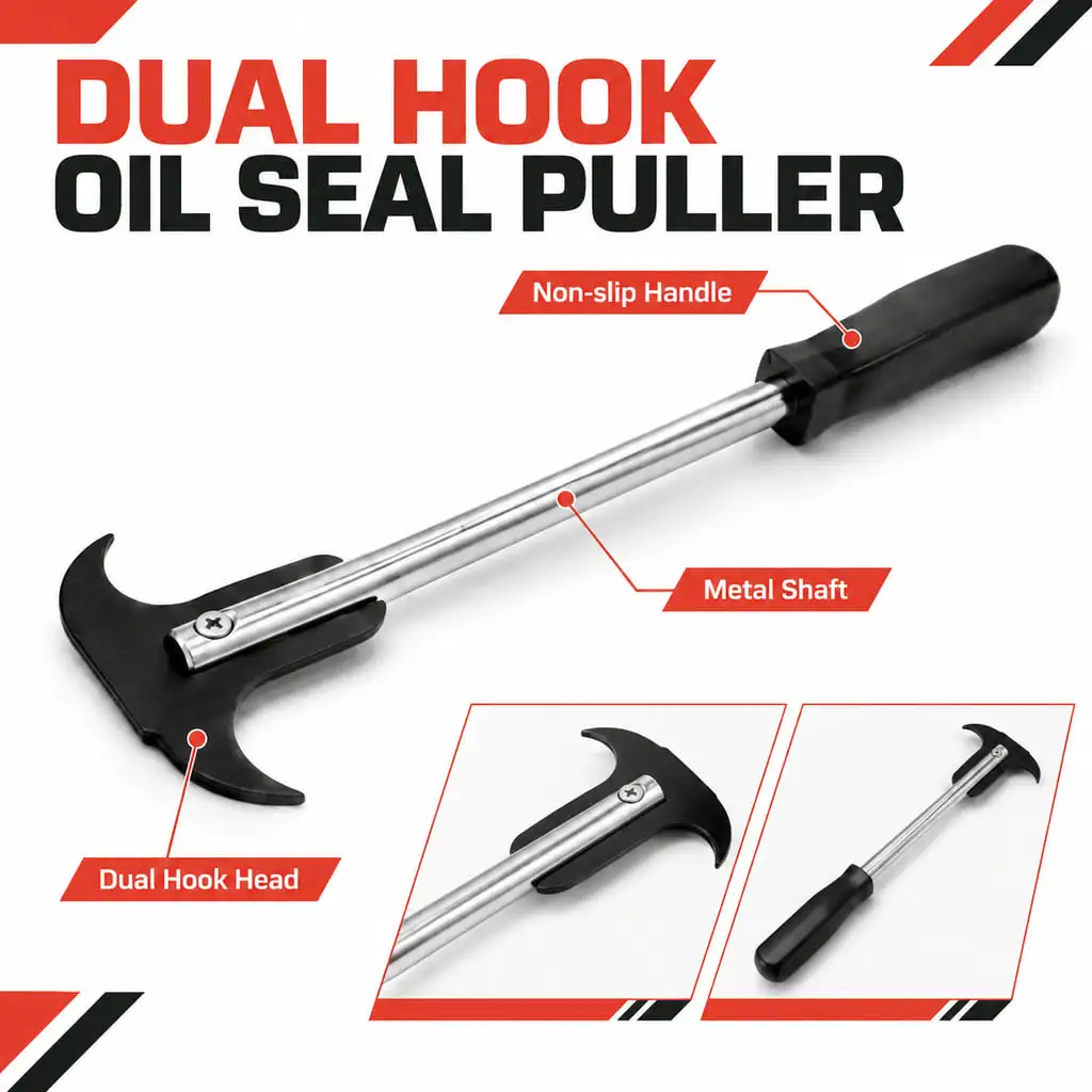 PINMOAP 1PC Dual Hook Oil Seal Puller Automotive Tool For Engine Transmission Seal O Ring Removal Comfortable Handle